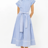 Belted Shirt Dress in Sconset Blue