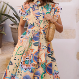 Belted Shirt Dress in Cream Antico