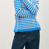 Narrow Stripe Roll Collar Sweater -Sky