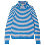 Narrow Stripe Roll Collar Sweater -Sky