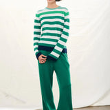 Cashmere Gradient Stripe Crew Sweater -Green