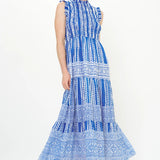 Sleeveless Smocked Maxi Dress -Blue Ziggy