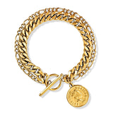 Sonnet Double Chain Toggle Coin Bracelet -Gold